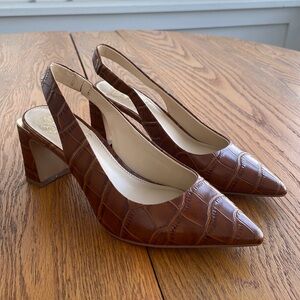 Vince Camuto Hamden Crocodile Embossed Leather Slingback Pumps